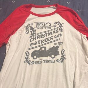 Disney Red and White Mickey's Christmas Trees Long Sleeve Tee